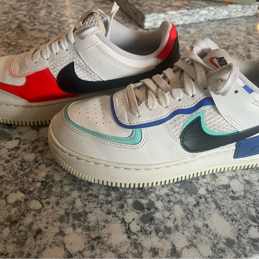 Nike Air Force 1 with Red, Blue, and Mint Accents